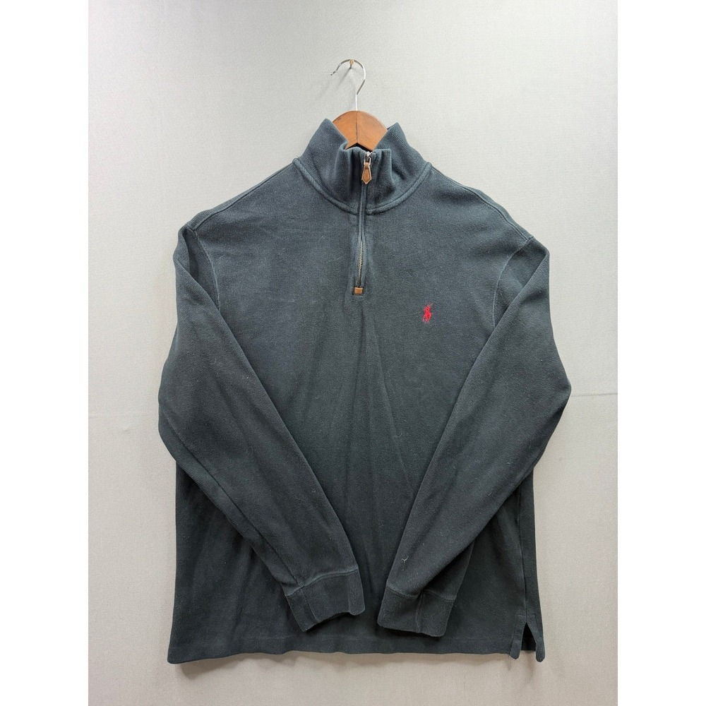 Polo Ralph Lauren Quarter-Zip Pullover Mens Black Red Pony Logo Cotton Large